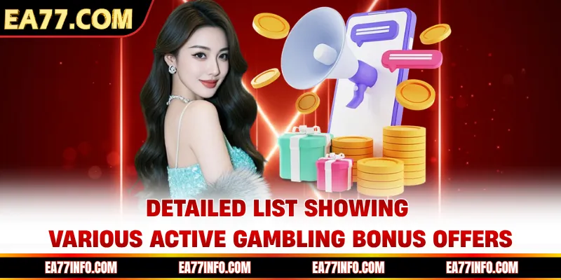 Detailed list showing various active gambling bonus offers